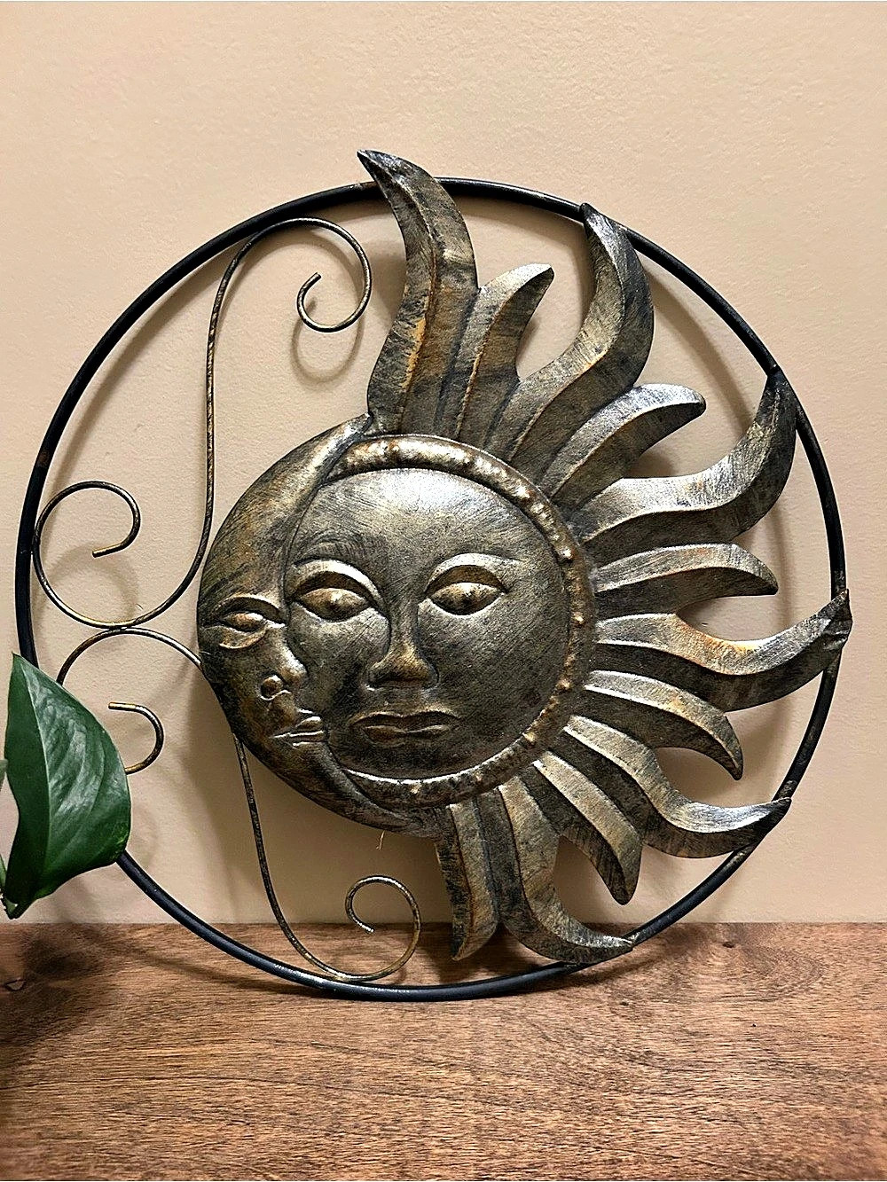 Sun/Moon Face Metal Wall Decor Gold & Black
